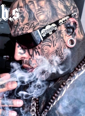 现货Chicano Gangsta西海岸骷髅头匪帮hiphop说唱硬汉LOCS墨镜