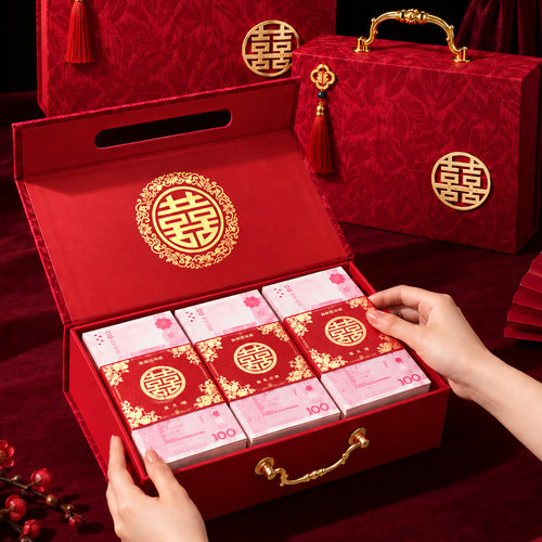 订婚彩礼结婚专用现金彩礼盒男方提亲聘金箱10万20万高档礼金箱