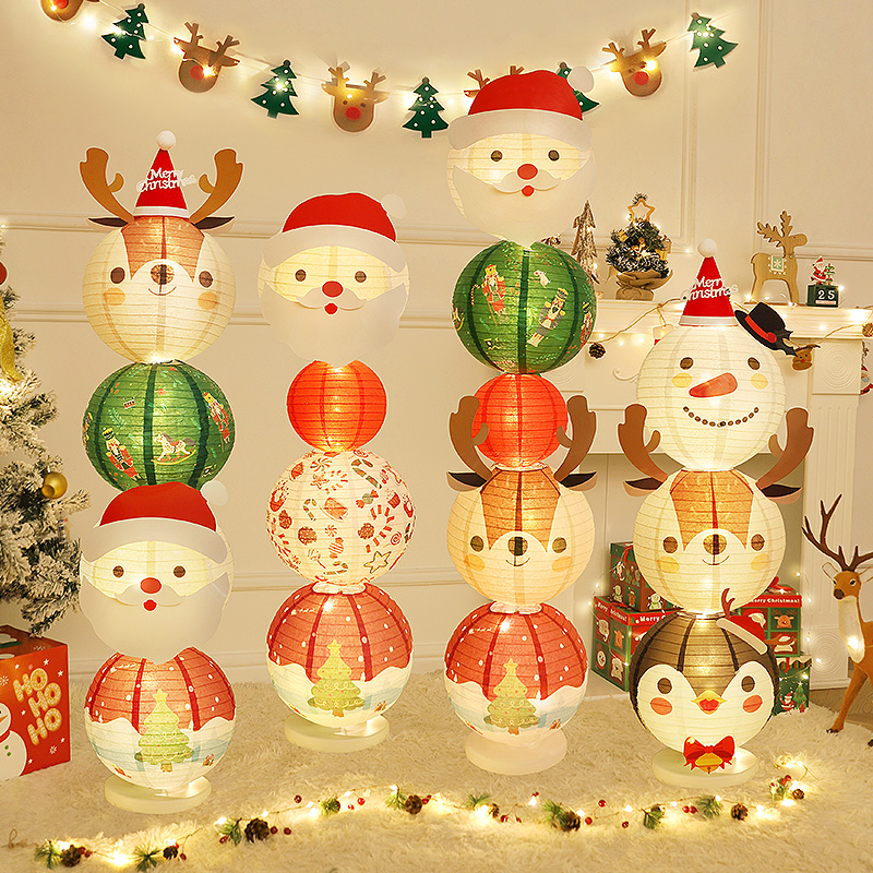 圣诞节装饰品发光灯笼立柱摆件店铺氛围户外门口拍照道具场景布置