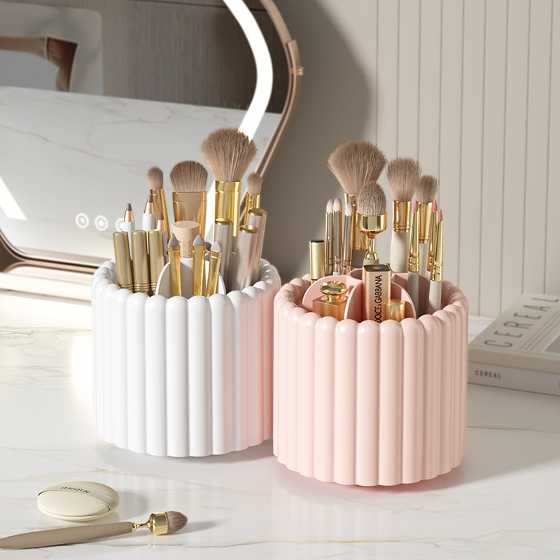 旋转化妆品收纳盒桌面防尘眉笔筒梳妆台眼影化妆刷子口红文具盒子