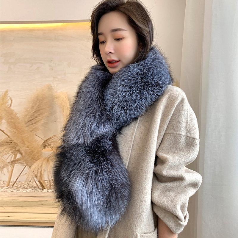 狐狸毛大披肩冬季保暖长款围巾宴会派对皮草大围脖一整只银狐毛领