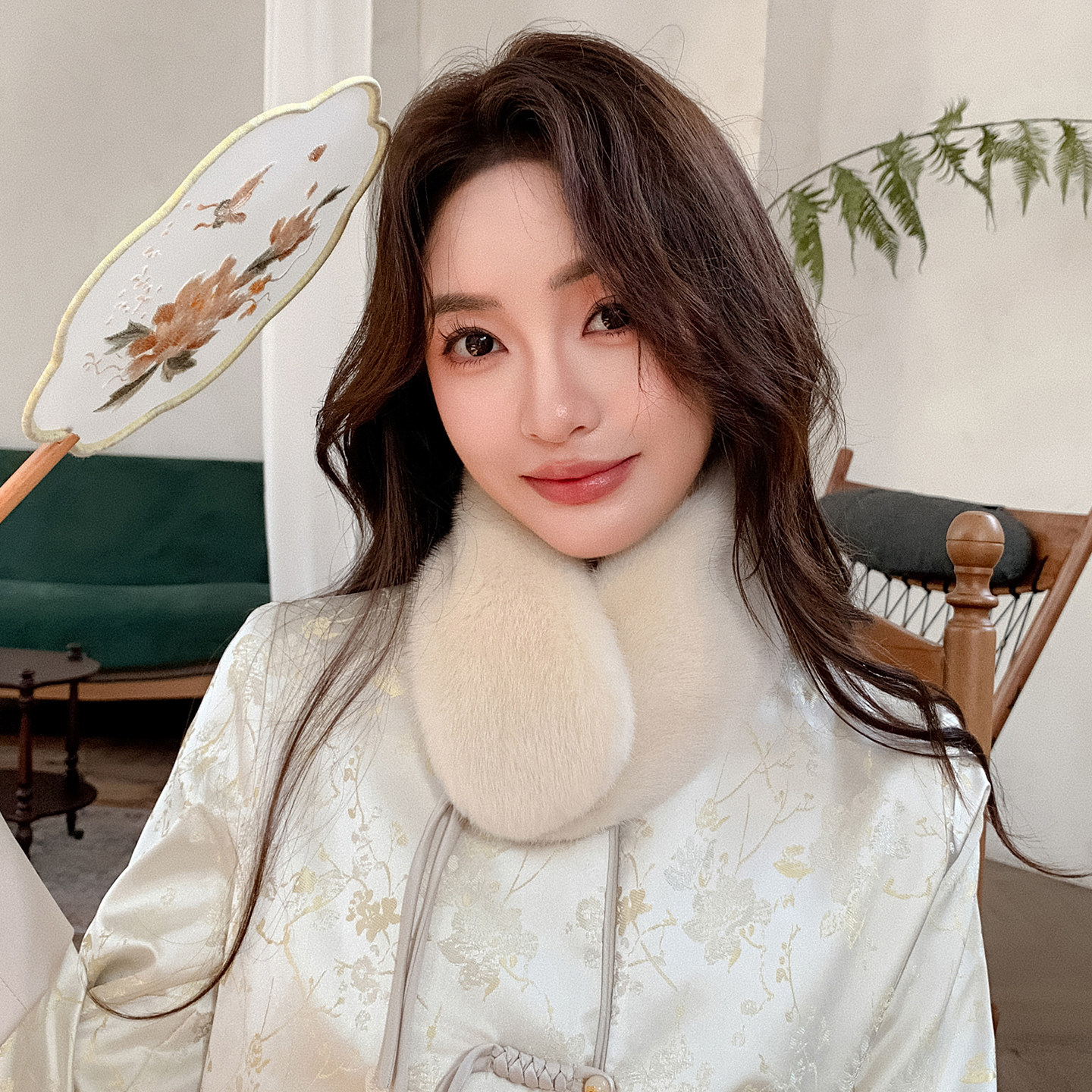 气质韩版双面水貂毛围巾磁吸扣女士保暖简约加厚秋冬季小母貂围脖