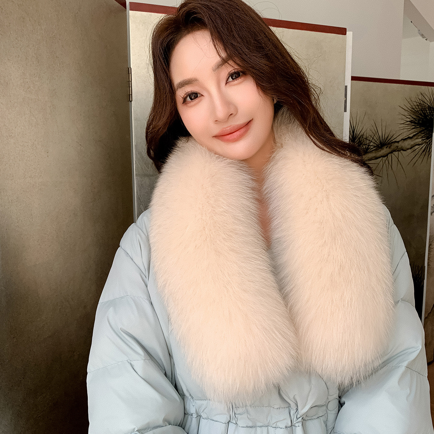 韩版气质兰狐百搭狐狸毛围巾女青果领皮草围脖大衣毛领子帽条披肩