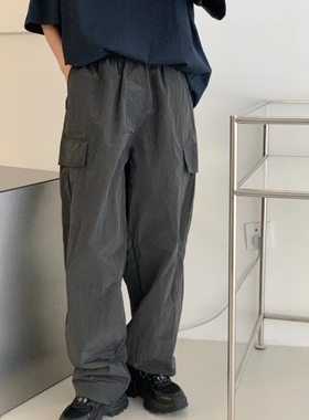 FREAKS STORE同款金属尼龙日系宽松直筒可收口阔腿裤伞兵裤薄男女