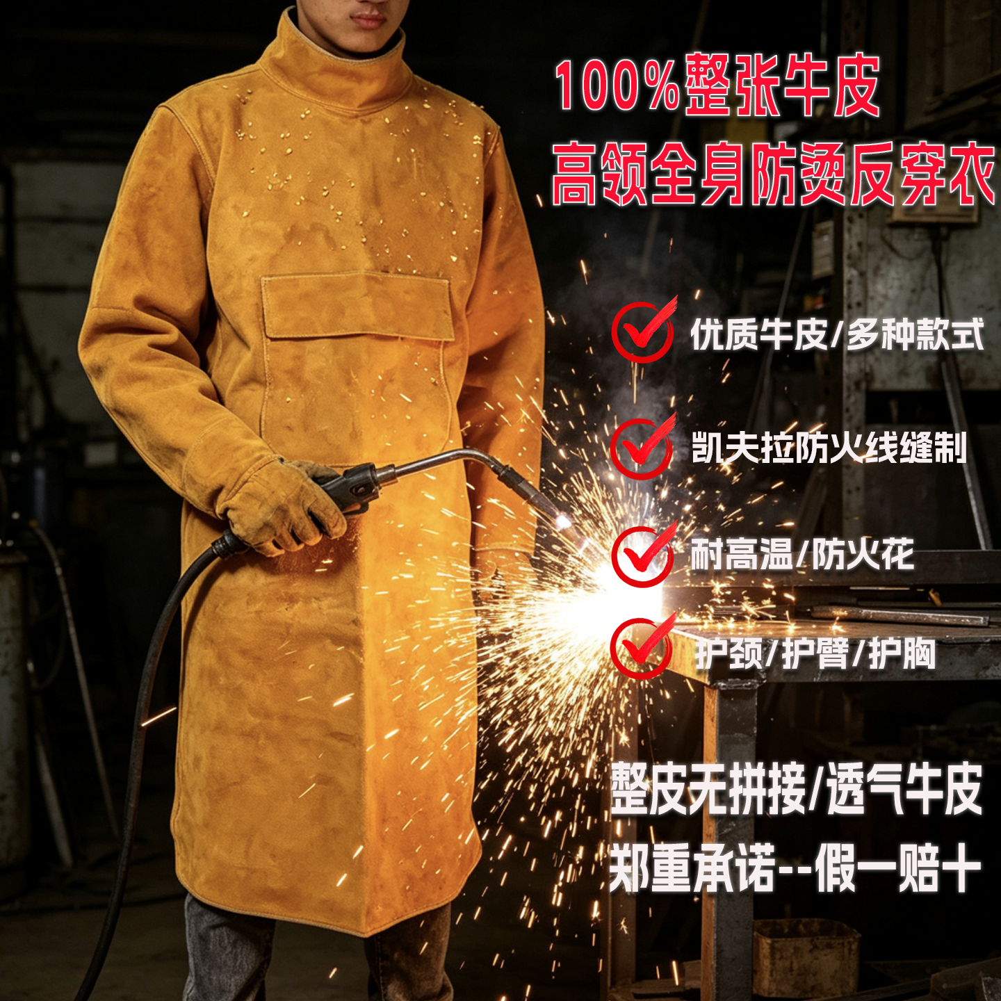 牛皮反穿衣氩弧焊阻燃围裙防护服