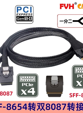FVH PCIE SlimSAS 74Pin SFF-8654 8i转双8087 SAS服务器转接线SF
