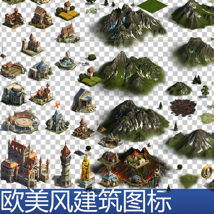 欧美罗马风写实经营策略建筑围墙升级主城手游游戏图标素材