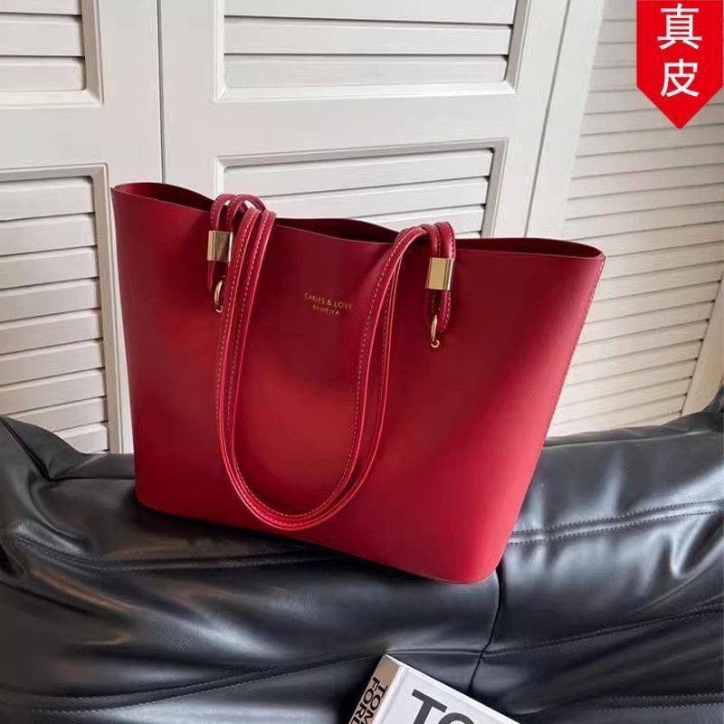 高级感托特大容量红色2025时尚真皮新娘今年包女结婚包流行百搭包