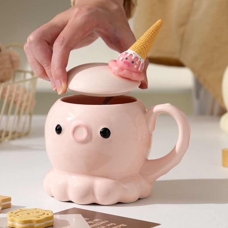 可爱陶瓷马克杯带盖勺情侣小众水杯办公咖啡牛奶杯女生家用喝水杯