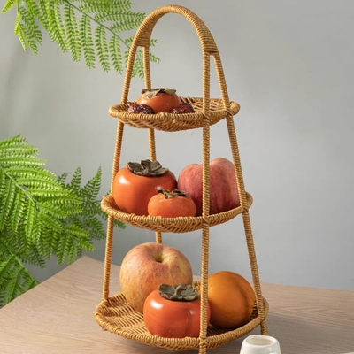 欧式水果盘多层三层干果盆藤编零食盘下午茶托盘小吃篮子围炉煮茶