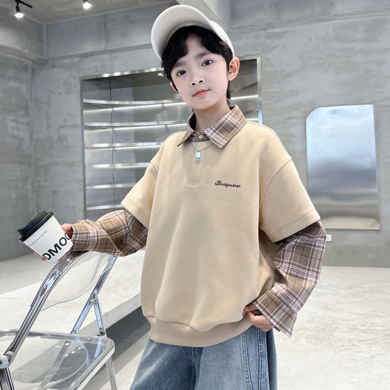 男童春秋款卫衣2025新款春季翻领长袖中大儿童男孩春装薄款上衣潮