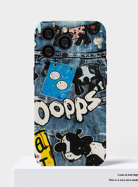 原创奶牛牛仔裤原创设计师手机壳适用iPhone16promax苹果14pro小众高级感13手机壳12奶牛