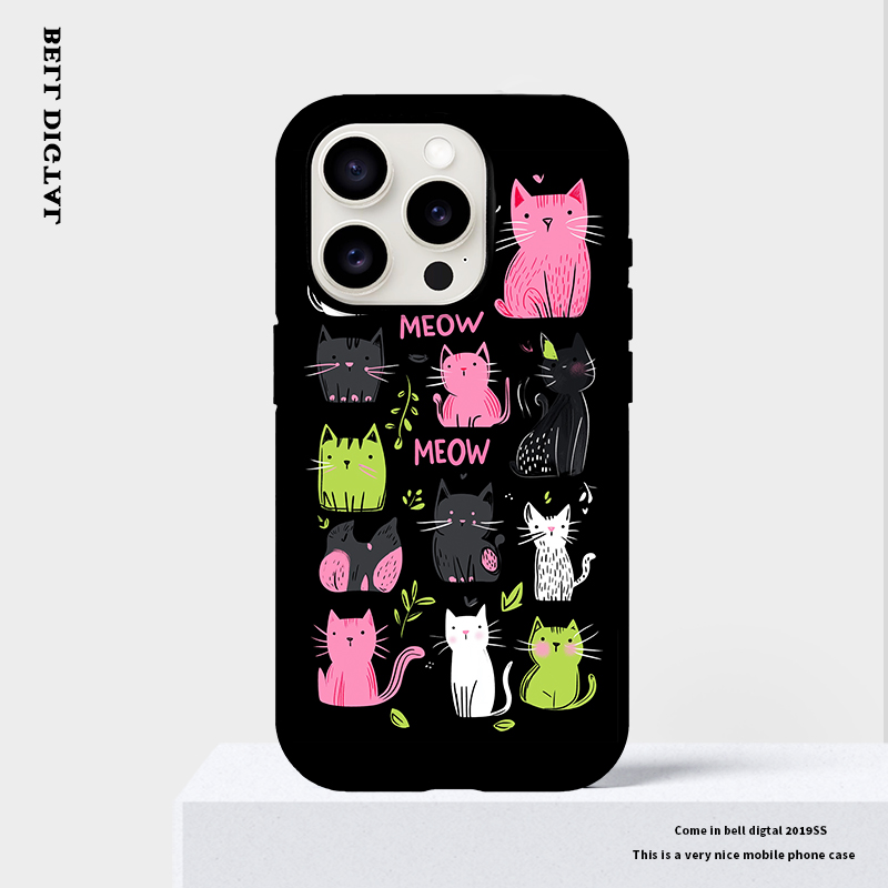 原创黑色可爱复古猫咪适合苹果iphone15promax韩国14圆边16pro双层全包13菲林二合一新款小众ins手机壳手机壳