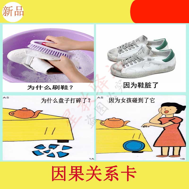 因果关系关系卡片式真人卡通配对自闭孤独症儿童认知语言aba教具