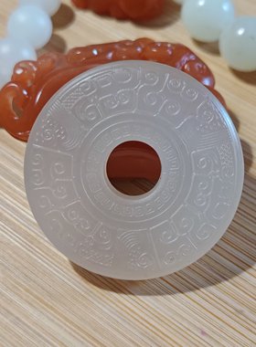 江津玉高冰冻料玻璃种收藏级回纹平安扣（苏州大师工艺）
