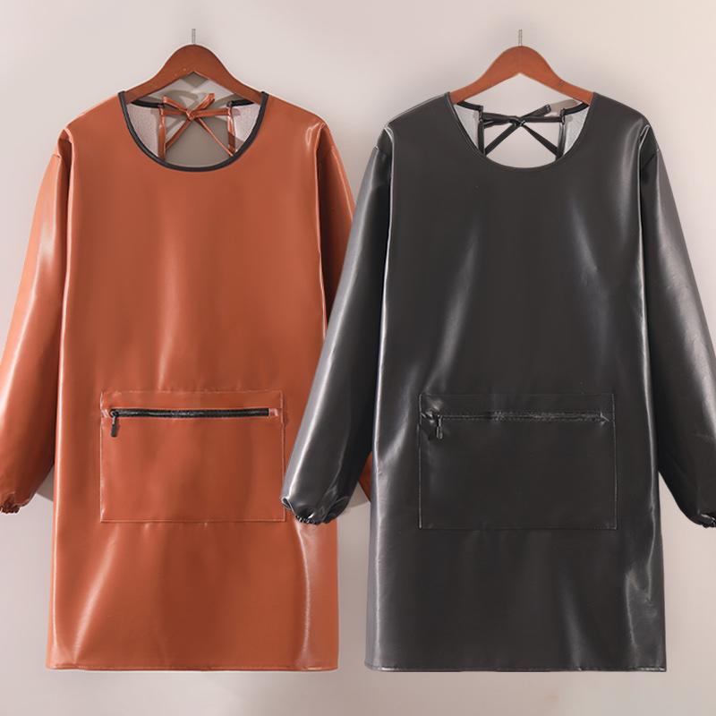 简约时尚PU软皮防水防油罩衣免洗