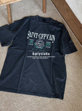 【天花板】巴黎风格剪刀锁扣刺绣字母宽松版短袖男女同款情侣T恤