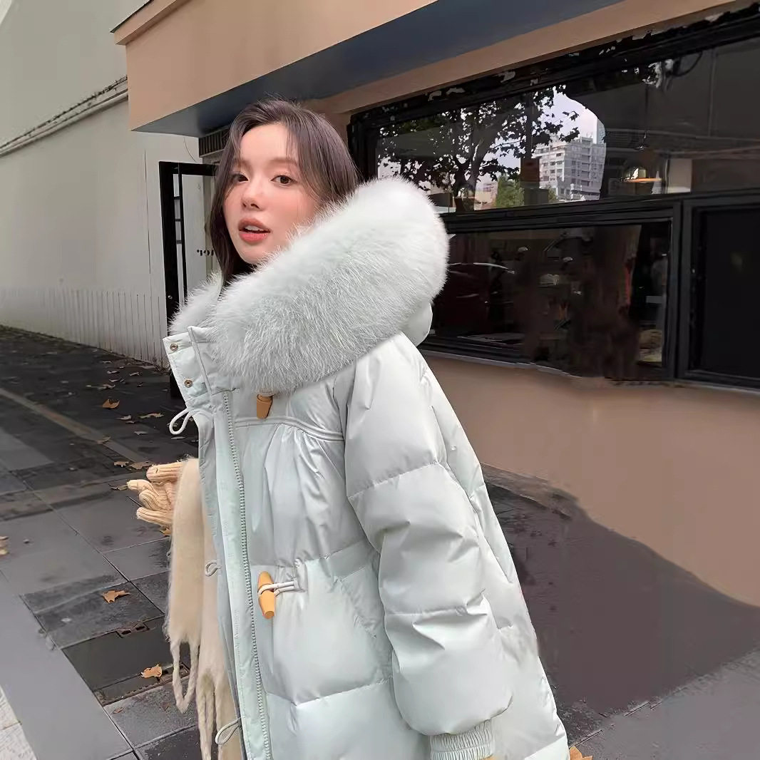 羽绒服女中长款2025冬季新款韩版时尚宽松过膝连帽大毛领加厚