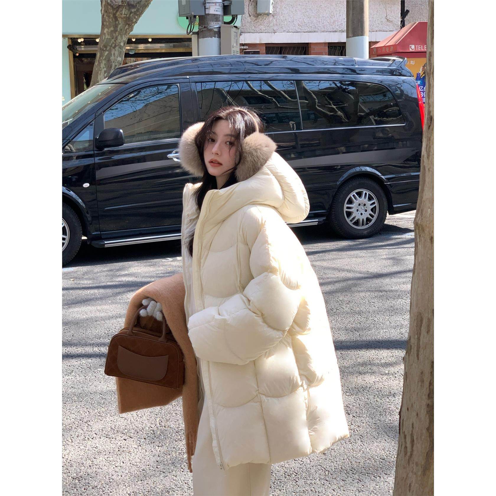 韩系高级感轻奢2025羽绒棉服女秋冬新款中长款连帽小个子加厚外套