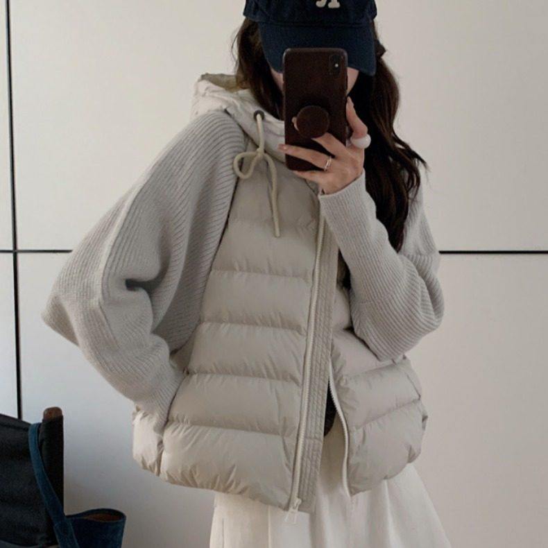 棉服女2025冬季新款韩版轻薄拼接羽绒假两件外套针织毛衣短款上衣,女装/女士精品,棉衣/棉服,淘宝优惠券,粉丝福利购,淘宝优惠卷