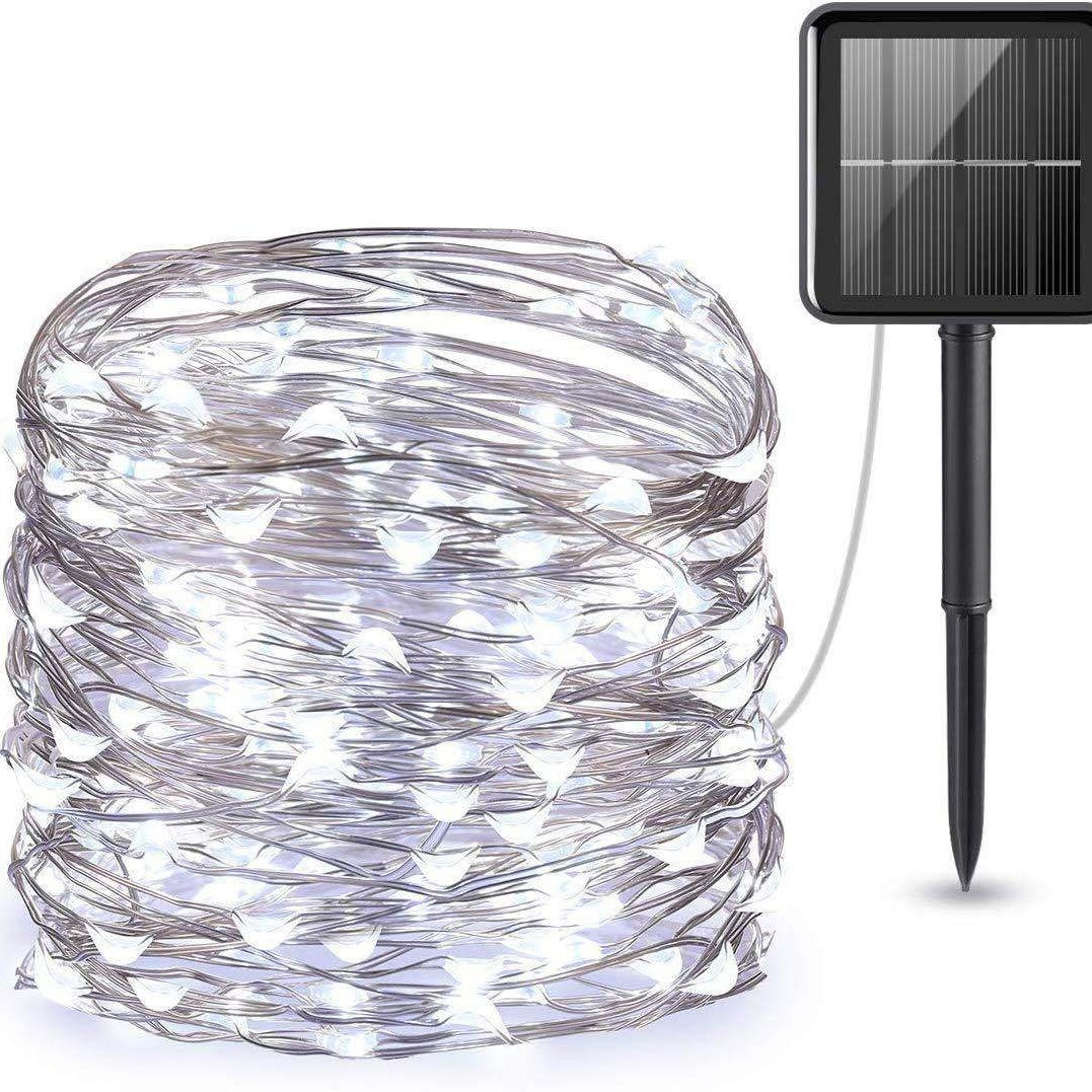 2025款跨境太阳能8功能100LED铜线灯串 室内外庭院装饰圣诞节日灯