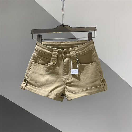 牛仔工装短裤修身辣妹阔腿短裤女