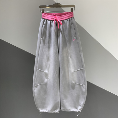 百搭宽松撞色阔腿弯刀裤长裤