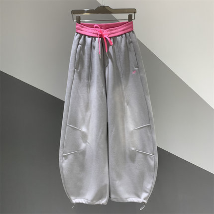 2025年秋冬新款加绒加厚休闲阔腿裤女百搭宽松撞色阔腿弯刀裤长裤