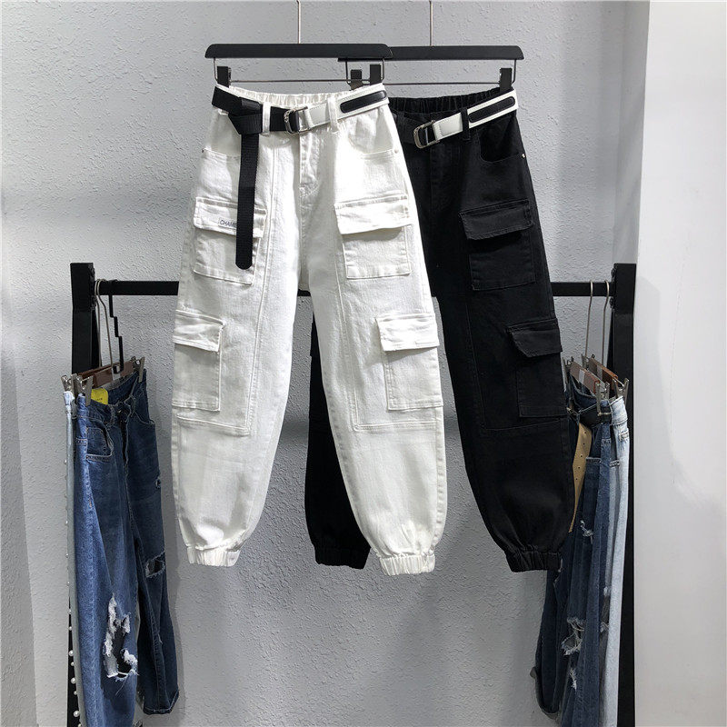 欧货2026春季松紧腰休闲工装裤女显瘦嘻哈帅气百搭束脚九分哈伦裤,女装/女士精品,牛仔裤,淘宝优惠券,粉丝福利购,淘宝优惠卷