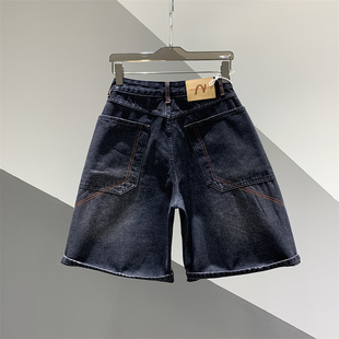 女百搭宽松阔腿裤 水洗复古大口袋设计感牛仔五分裤 新款 2026年夏季