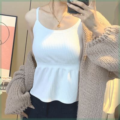 凯姬娜显瘦打底吊带背心内搭外穿美背内衣文胸一体垫白长款女修身