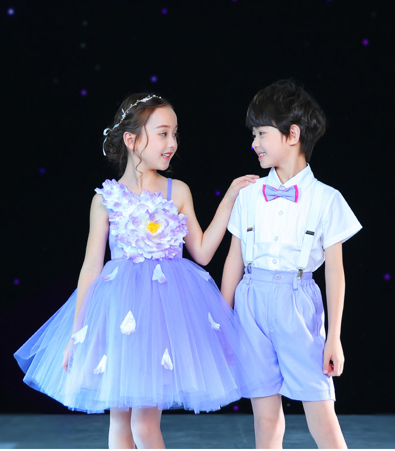 六一儿童合唱服纱裙幼儿园毕业照男女礼服朗诵表演出服紫色蓬蓬裙