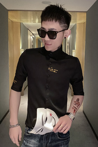 D新款社会精神小伙刺绣七分袖修身衬衫男衬衣301A-1/CS229/P55图片