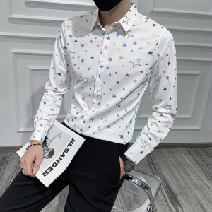 2021轻熟风男士印花长袖衬衣潮流修身衬衫301A-1/CS303/P55M-4XL,粉色衬衣下半身搭配什么图片