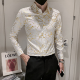 2024秋冬新款男士休闲痞帅烫金长袖衬衫男韩版上衣301A-1/C11/P55，男装衬衫，星座301A-1