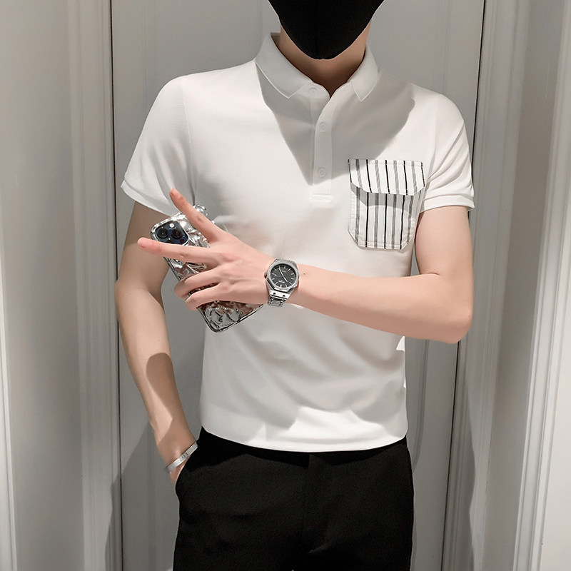 青年免烫翻领休闲短袖POLO口袋装饰上衣301A-1/PL51/P48控68,男装Polo衫,星座301A-1