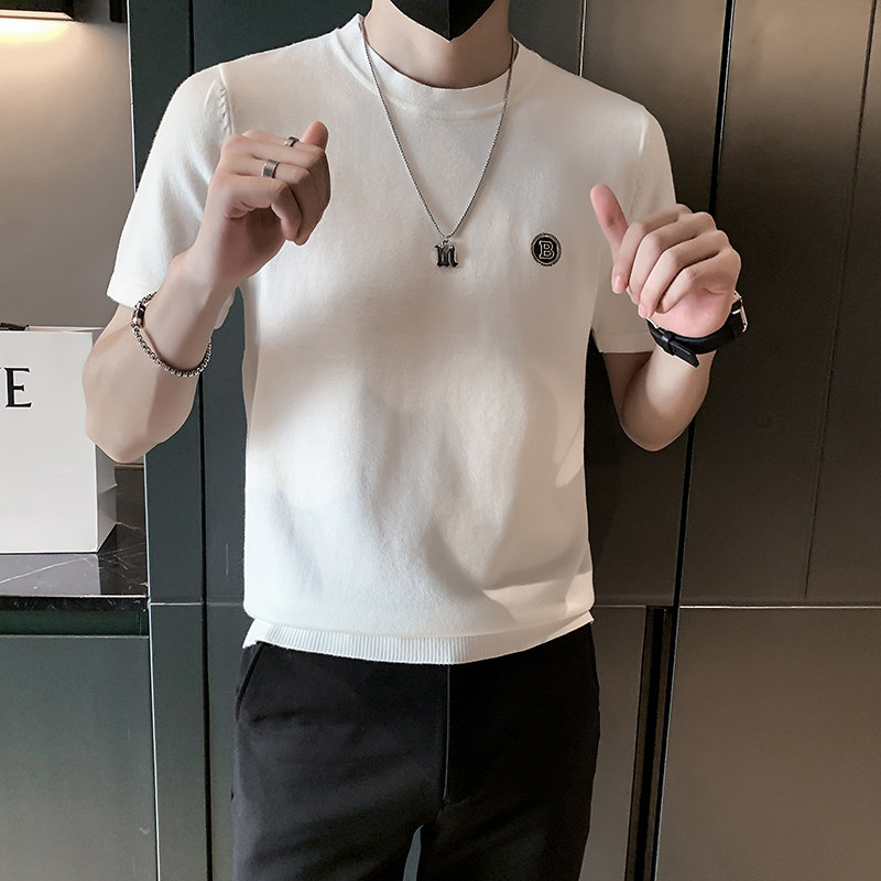 春秋针织纯色短袖半圆领T恤男内搭上衣毛衣打底衫301A-1/M02/P48,男装T恤,星座301A-1