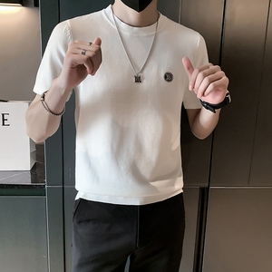 春秋针织纯色短袖半圆领T恤男内搭上衣毛衣打底衫301A-1/M02/P48图片
