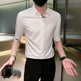 痞帅夏季男经典刺绣中袖衬衫男五分袖寸衣301A-1/CS361/P55，男装衬衫，星座301A-1