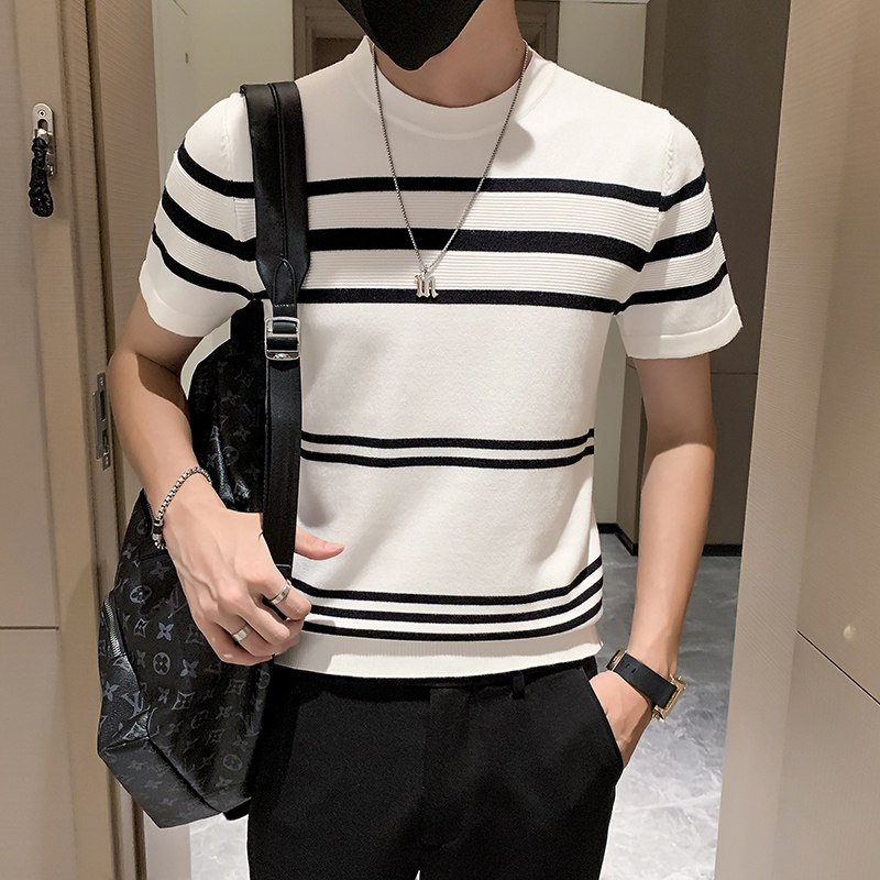 秋冬新款短袖针织衫圆领休闲T恤男士套头体恤301A-1/M01/P48控68,男装T恤,星座301A-1