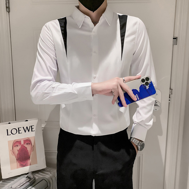秋季新款男士拼接长袖衬衫男时尚休闲衬衣301A-1/C15/P55,男装衬衫,星座301A-1