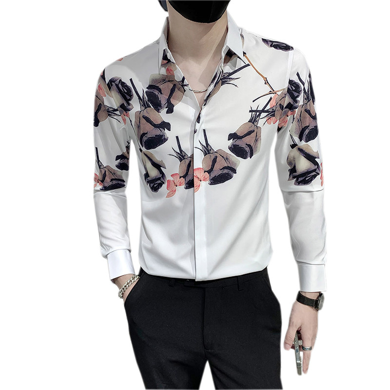 轻熟风男士印花长袖衬衣潮流修身衬衫301A-1/CS282/P55M-5XL,男装衬衫,星座301A-1