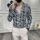 男痞帅西装领印花长袖衬衣潮流修身衬衫301A-1/CS291/P55M-5XL，男装衬衫，星座301A-1