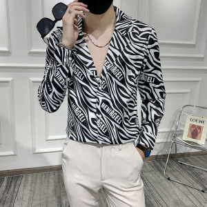 男 痞帅西装领印花长袖衬衣潮流修身衬衫301A-1/CS291/P55 M-5XL图片