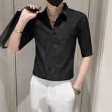 绿夏季青年痞帅高品质短袖衬衫男休闲修身衬衣301A-1/CS352/P55，男装衬衫，星座301A-1