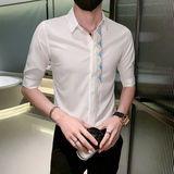 痞夏季新款男士刺绣五分袖衬衫男休闲中袖寸衣301A-1/CS363/P55，男装衬衫，星座301A-1