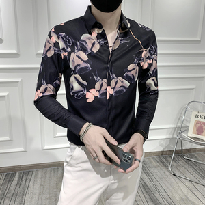 轻熟风男士印花长袖衬衣潮流修身衬衫301A-1/CS282/P55 M-5XL图片