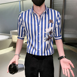 蓝痞帅男夏装中袖新款衬衫休闲印花寸衣男301A-1/CS362/P55，男装衬衫，星座301A-1