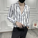 男西装领印花条纹长袖衬衣潮流修身衬衫301A-1/CS293/P55M-5XL，男装衬衫，星座301A-1