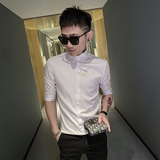 D新款社会精神小伙刺绣七分袖修身衬衫男衬衣301A-1/CS229/P55，男装衬衫，星座301A-1